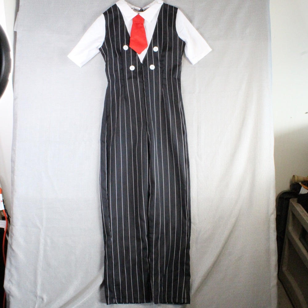 Karnival Costumes Pinstripe Gangster Jumpsuit XS Black White Red Y2K Mobster